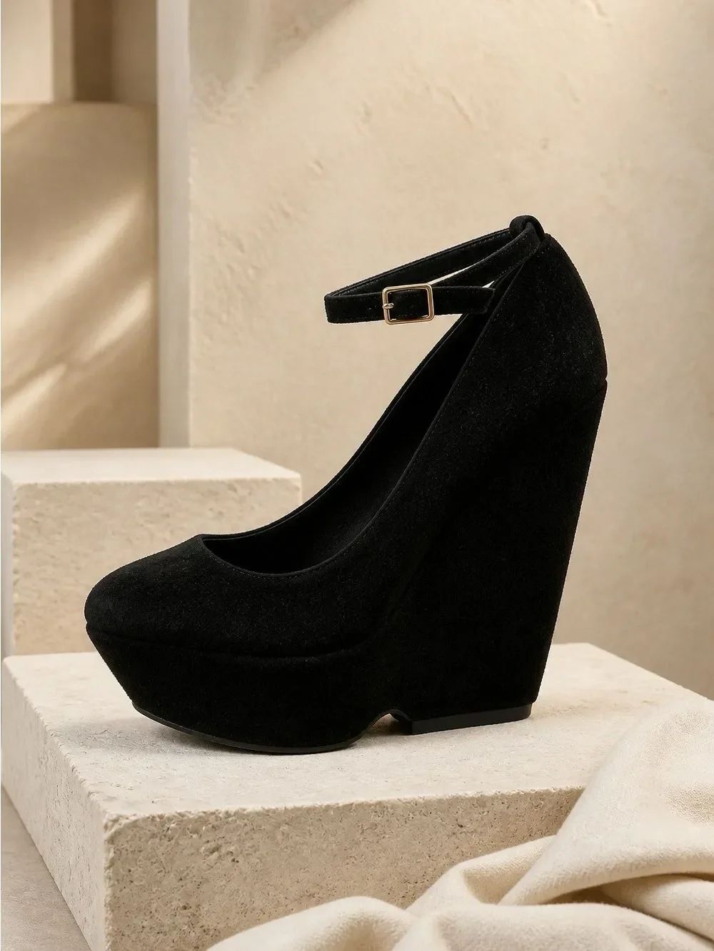 Black Suede 6” Wedge Heels Steven by Steve Madden Size 6.5